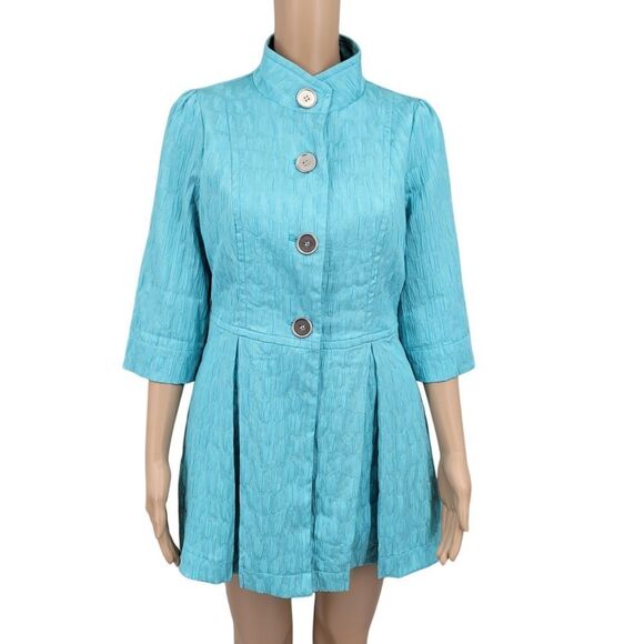 Ethyl Swing Jacket Spring Coat Blue Fit and Flare Pleated 3/4 Sleeves Women's S - Picture 1 of 11